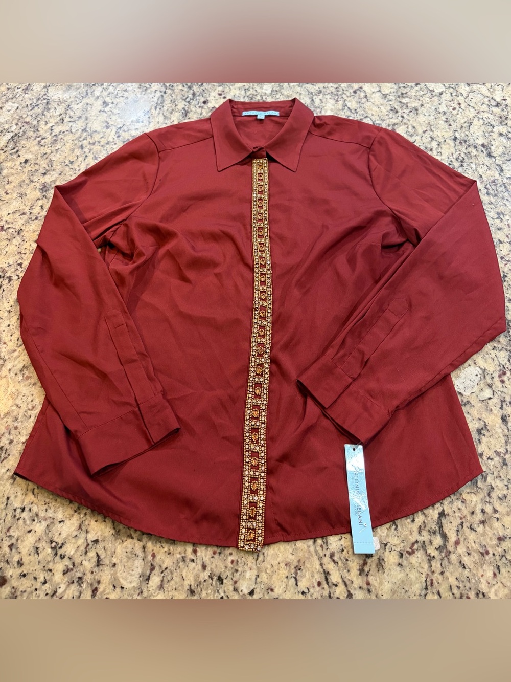 ANTONIO MELANI Women's Red Button-Down Shirt with Embellished Placket